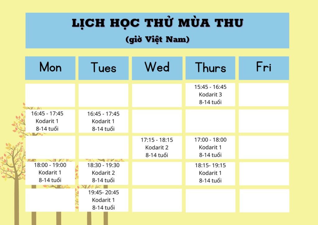 Lịch học Thử